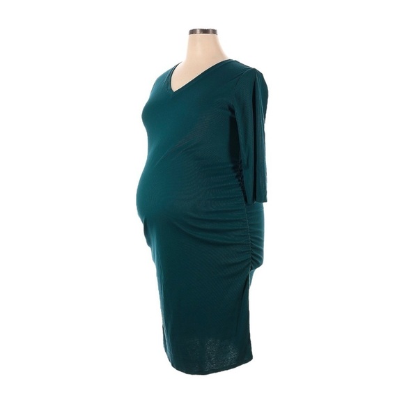 Isabel Maternity XXL 3/4 Sleeve Ribbed Knit V-neck Teal Midi Dress NWT - Picture 1 of 8